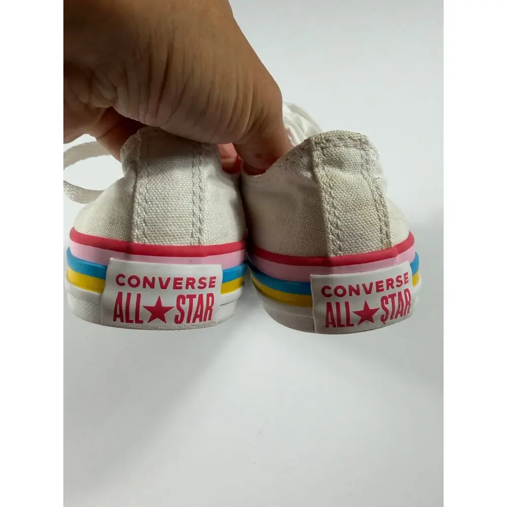 Converse Chuck Taylor All Star Ox Rainbow Stripe White Sneakers Girls Size 1